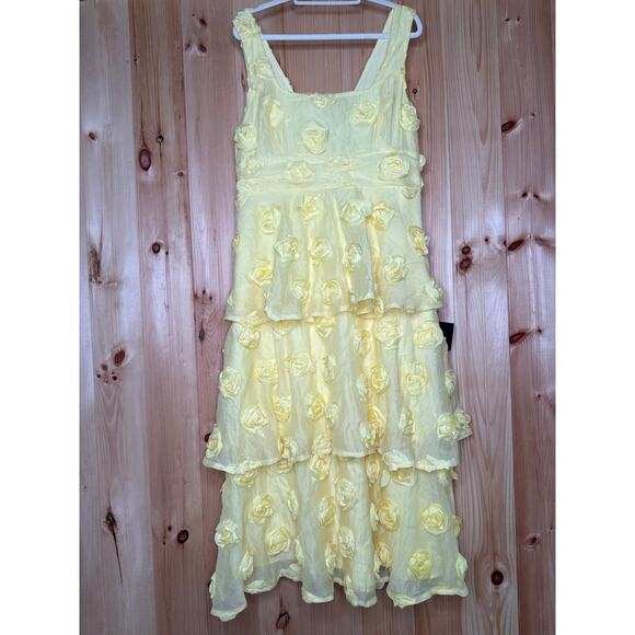 NWT Lulus Exceptional Entrance Yellow Sleeveless Tiered Rosette Midi Dress Sz XL - Picture 2 of 7